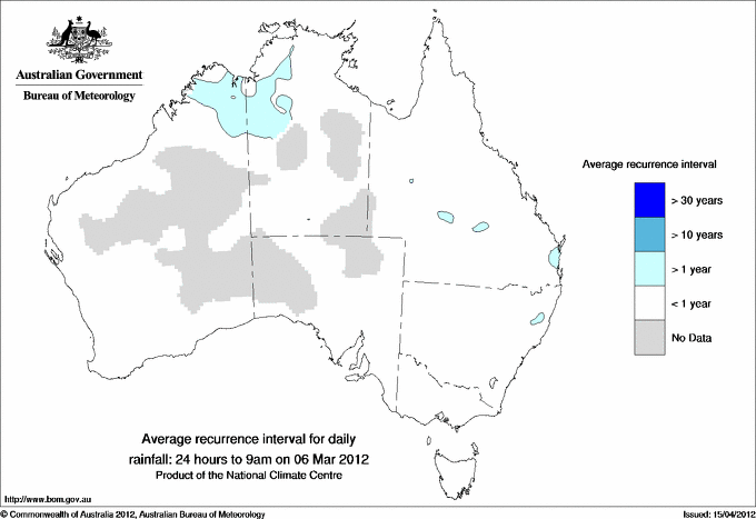 Australian daily rainfall average recurrence interval maps