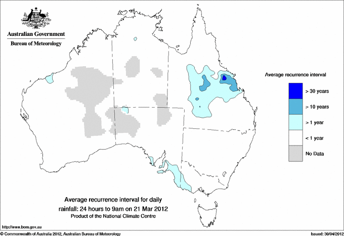Australian daily rainfall average recurrence interval maps