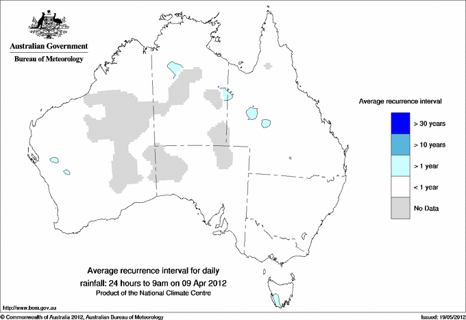 Australian daily rainfall average recurrence interval maps