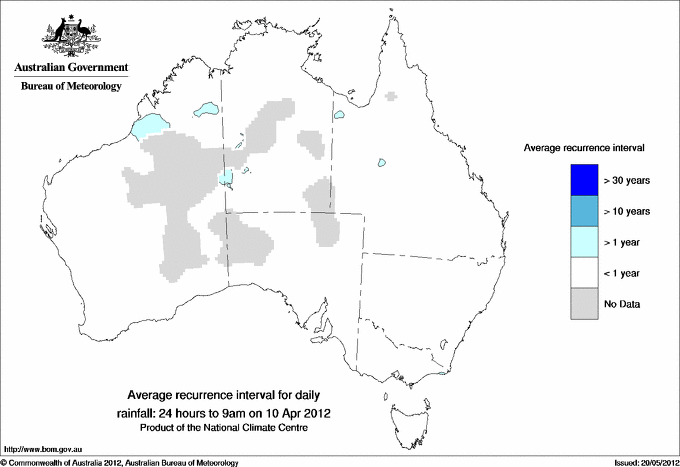 Australian daily rainfall average recurrence interval maps