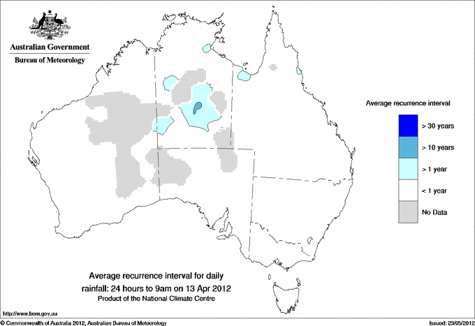 Australian daily rainfall average recurrence interval maps