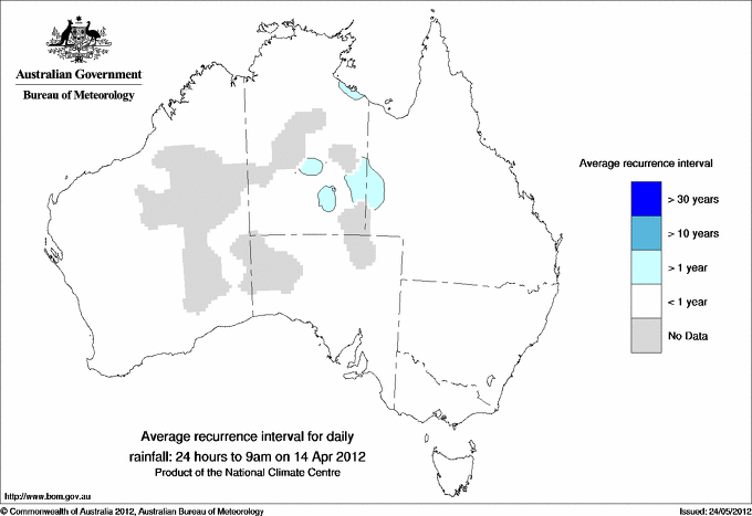 Australian daily rainfall average recurrence interval maps