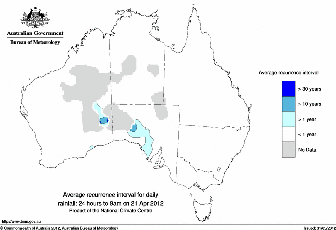 Australian daily rainfall average recurrence interval maps