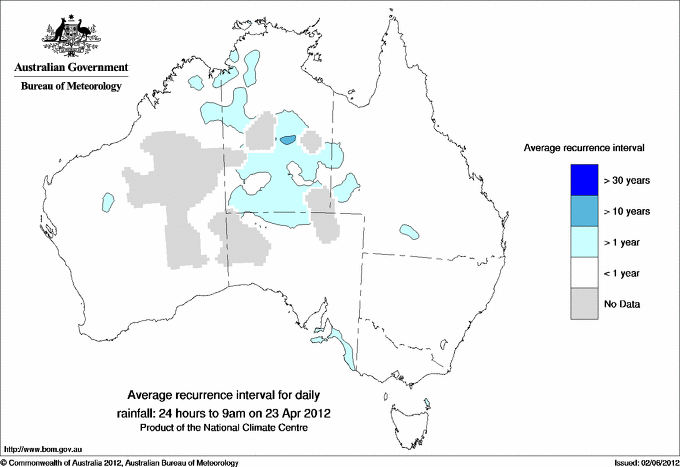 Australian daily rainfall average recurrence interval maps