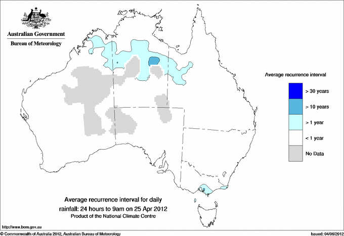 Australian daily rainfall average recurrence interval maps