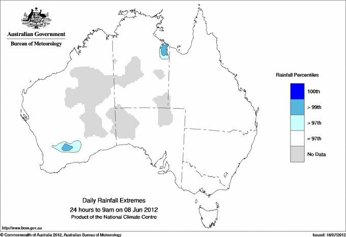 Australian daily rainfall extreme area maps