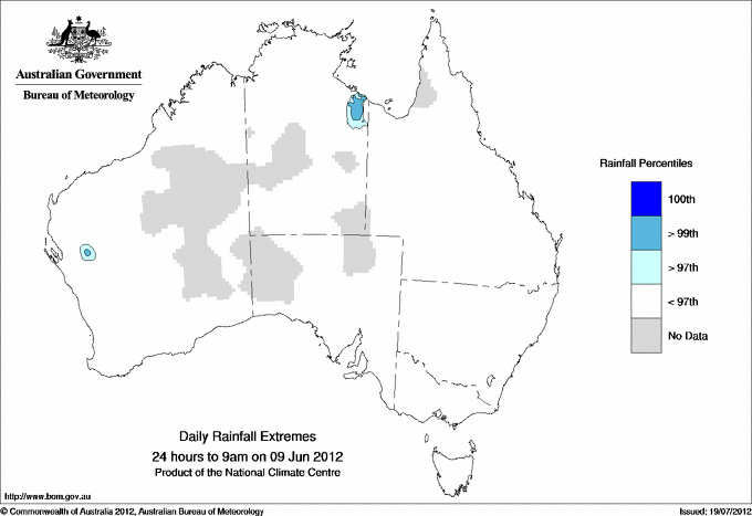 Australian daily rainfall extreme area maps