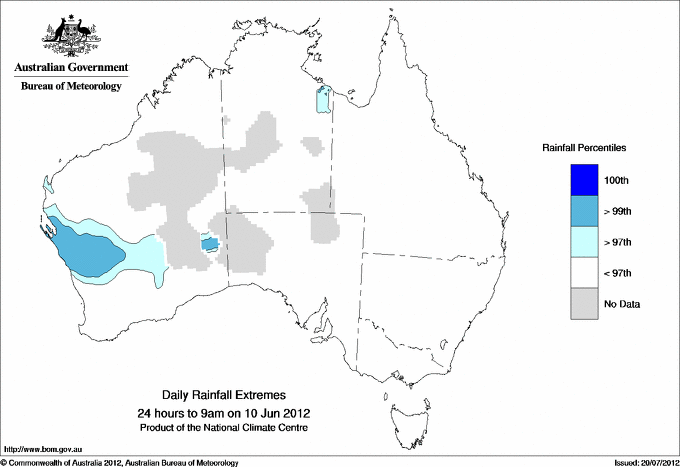 Australian daily rainfall extreme area maps