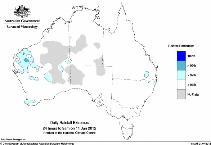 Australian daily rainfall extreme area maps