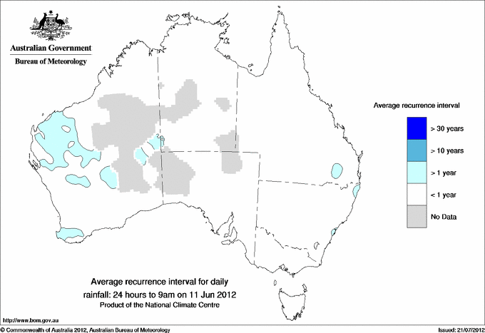 Australian daily rainfall average recurrence interval maps