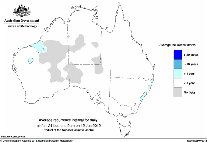 Australian daily rainfall average recurrence interval maps