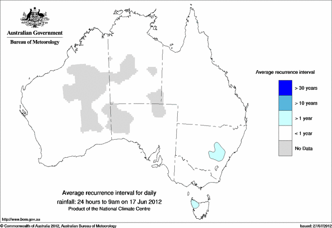 Australian daily rainfall average recurrence interval maps