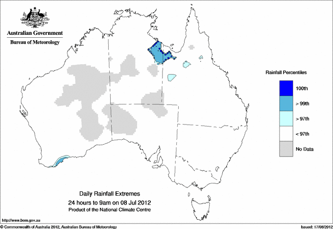 Australian daily rainfall extreme area maps