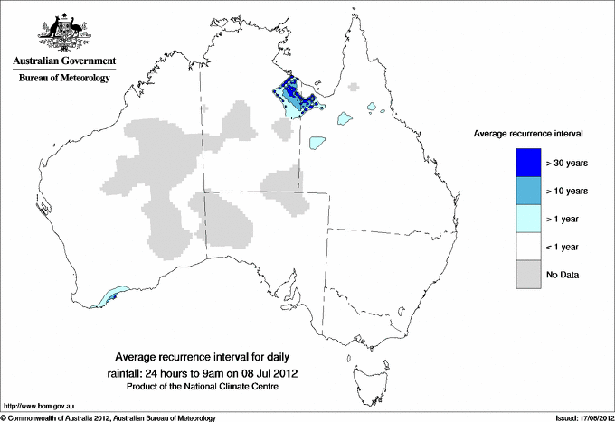 Australian daily rainfall average recurrence interval maps