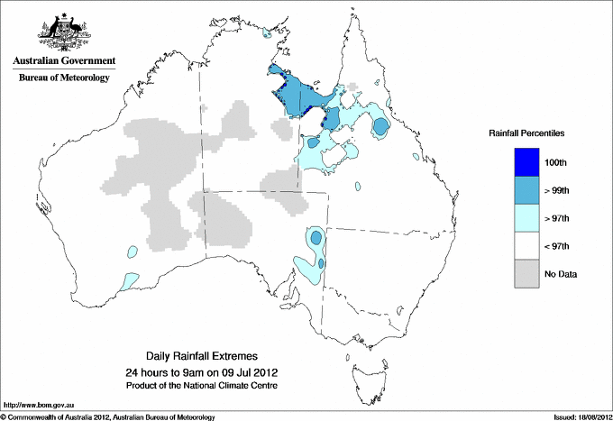 Australian daily rainfall extreme area maps