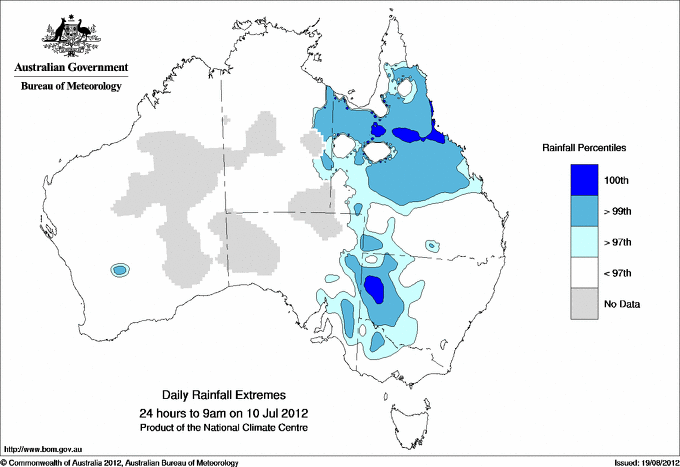 Australian daily rainfall extreme area maps
