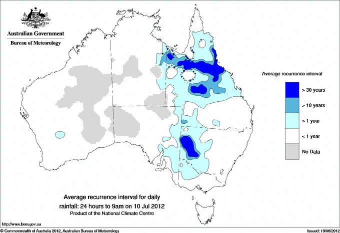 Australian daily rainfall average recurrence interval maps