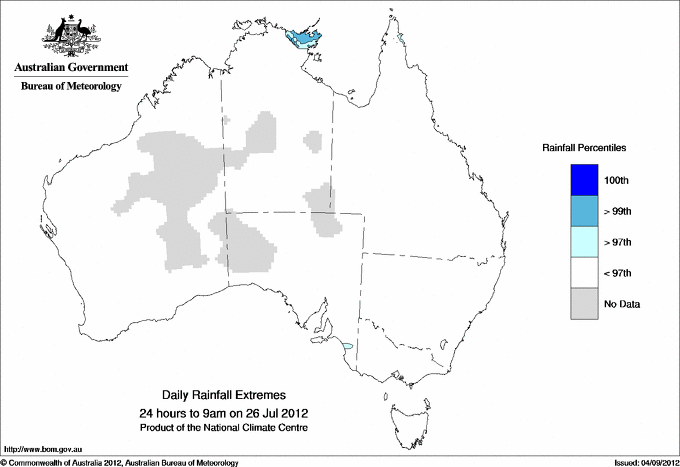 Australian daily rainfall extreme area maps
