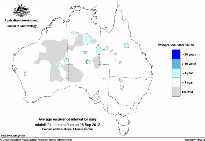 Australian daily rainfall average recurrence interval maps