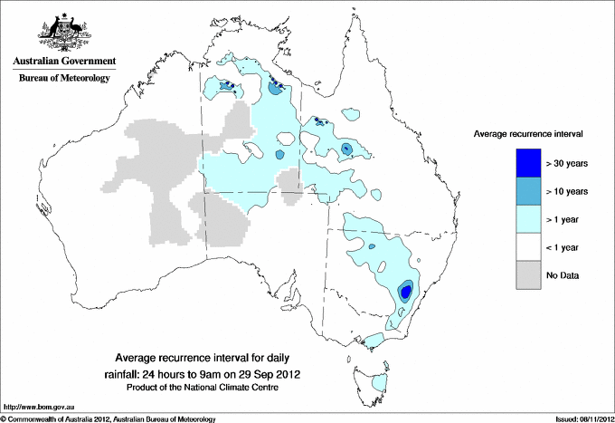 Australian daily rainfall average recurrence interval maps