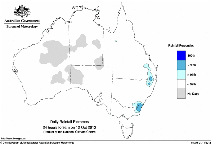 Australian daily rainfall extreme area maps