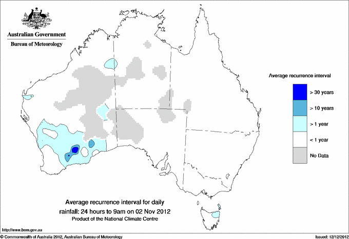 Australian daily rainfall average recurrence interval maps