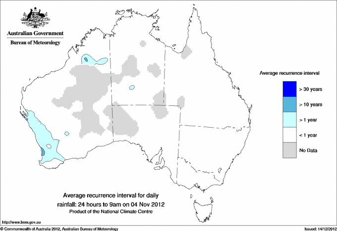 Australian daily rainfall average recurrence interval maps