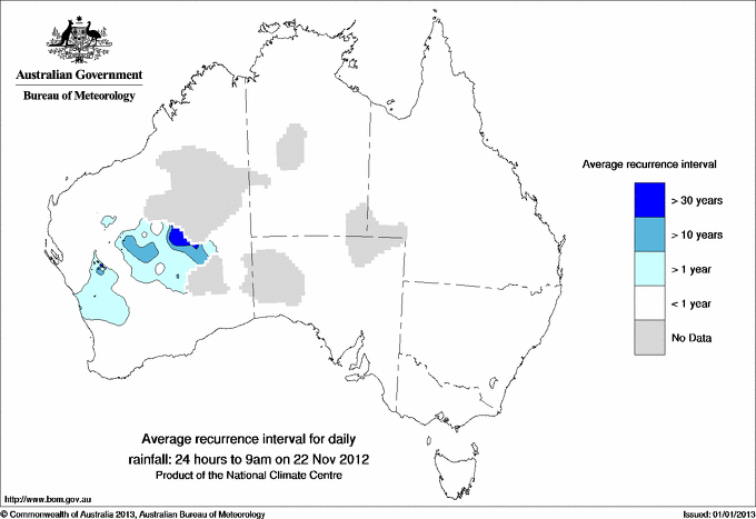 Australian daily rainfall average recurrence interval maps