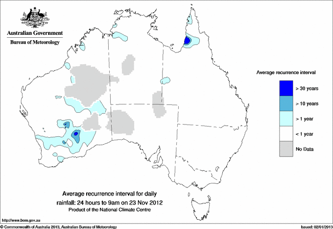 Australian daily rainfall average recurrence interval maps
