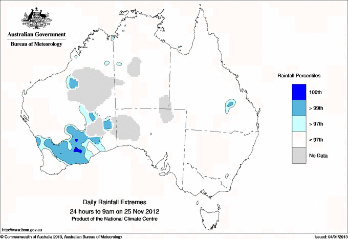 Australian daily rainfall extreme area maps
