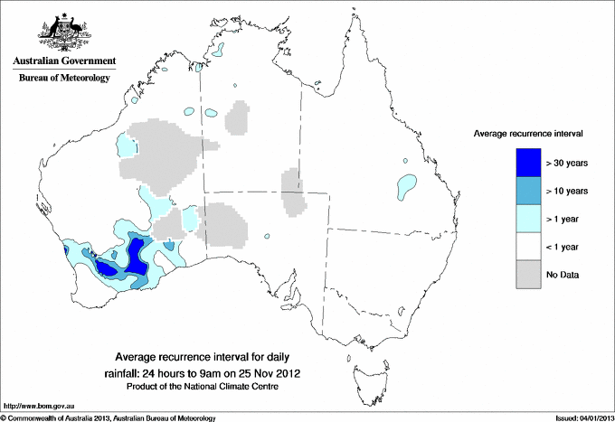 Australian daily rainfall average recurrence interval maps