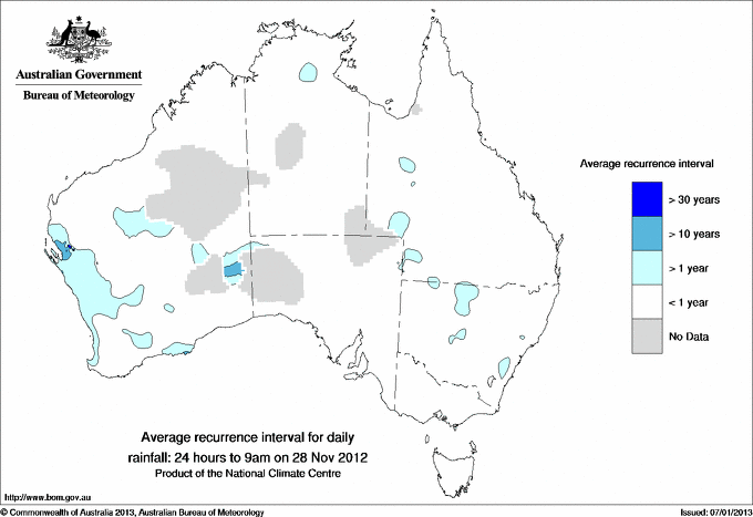 Australian daily rainfall average recurrence interval maps