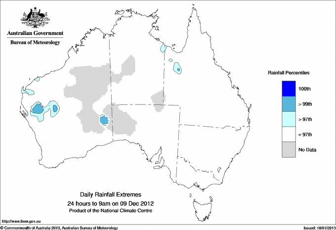 Australian daily rainfall extreme area maps