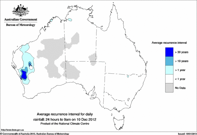 Australian daily rainfall average recurrence interval maps