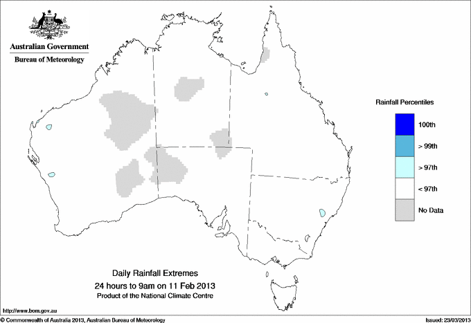 Australian daily rainfall extreme area maps