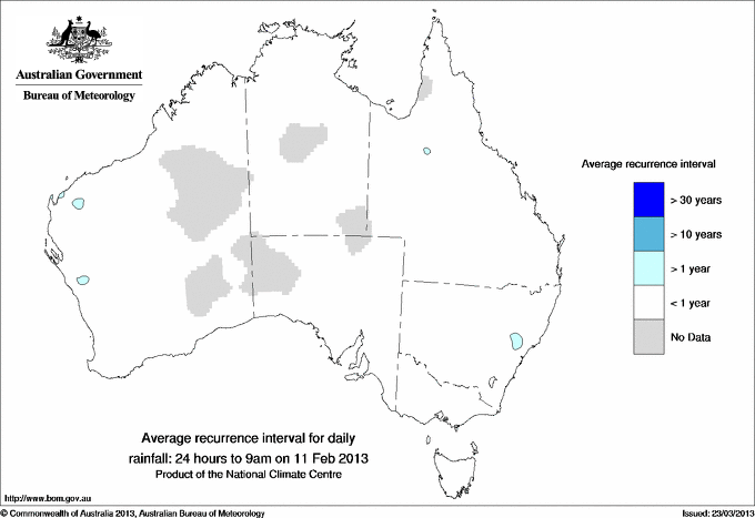 Australian daily rainfall average recurrence interval maps