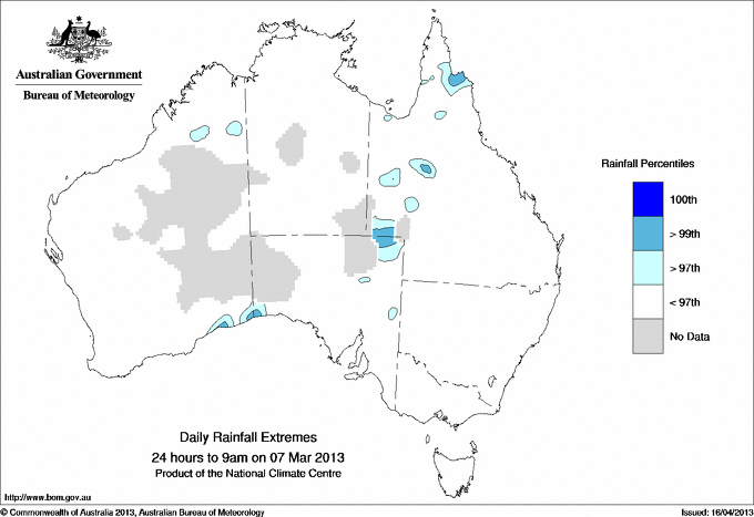 Australian daily rainfall extreme area maps