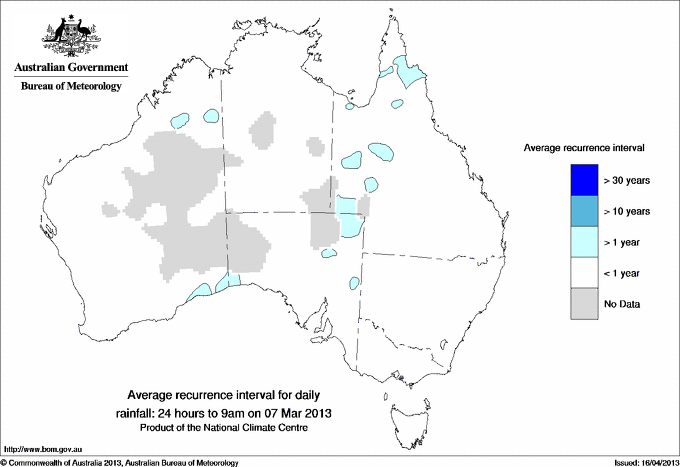 Australian daily rainfall average recurrence interval maps