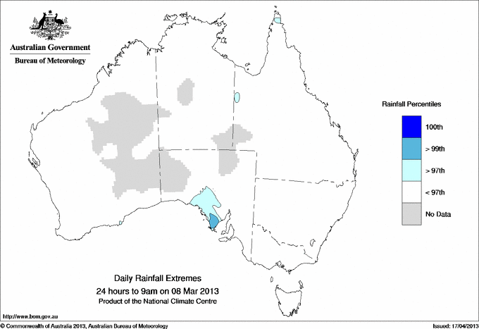 Australian daily rainfall extreme area maps