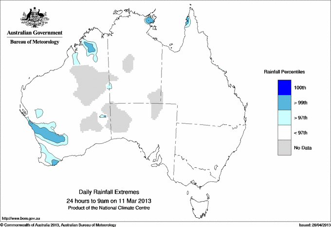 Australian daily rainfall extreme area maps