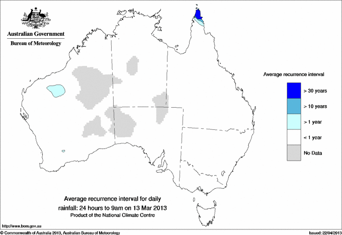 Australian daily rainfall average recurrence interval maps
