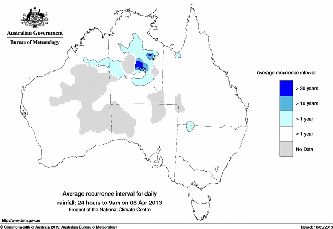 Australian daily rainfall average recurrence interval maps