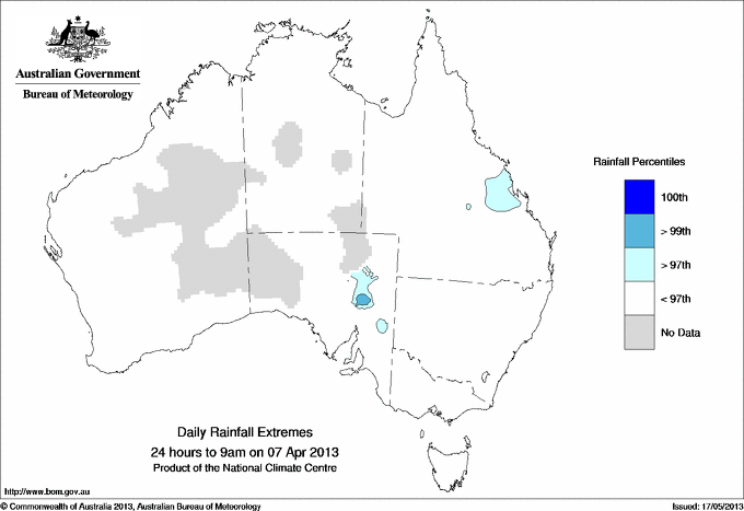 Australian daily rainfall extreme area maps