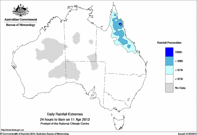 Australian daily rainfall extreme area maps