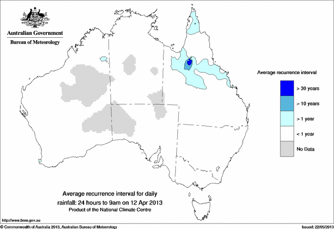 Australian daily rainfall average recurrence interval maps