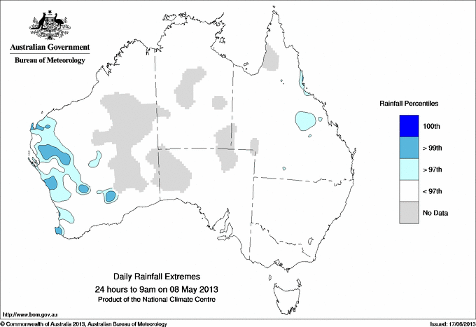 Australian daily rainfall extreme area maps