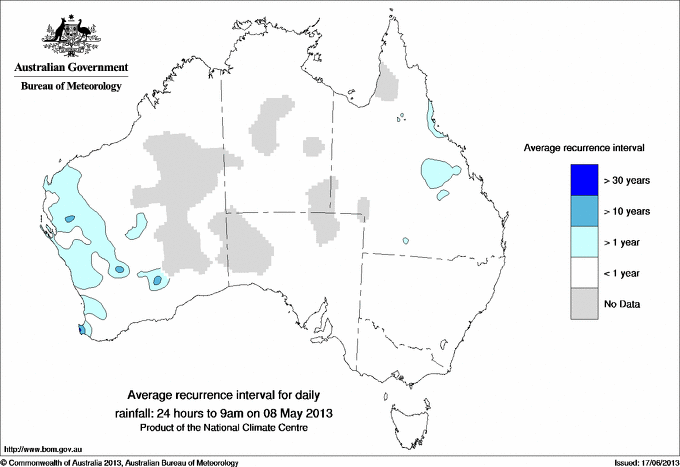 Australian daily rainfall average recurrence interval maps