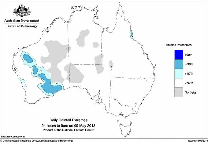 Australian daily rainfall extreme area maps
