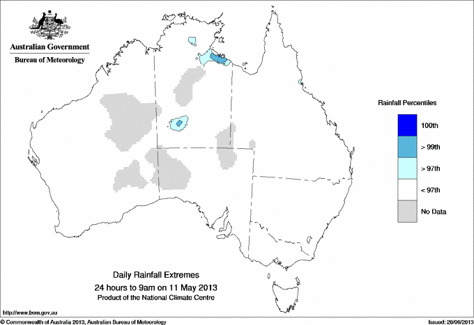 Australian daily rainfall extreme area maps