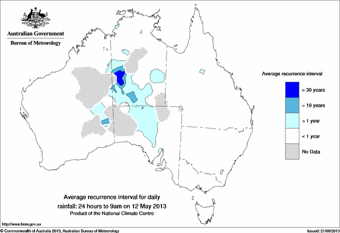 Australian daily rainfall average recurrence interval maps